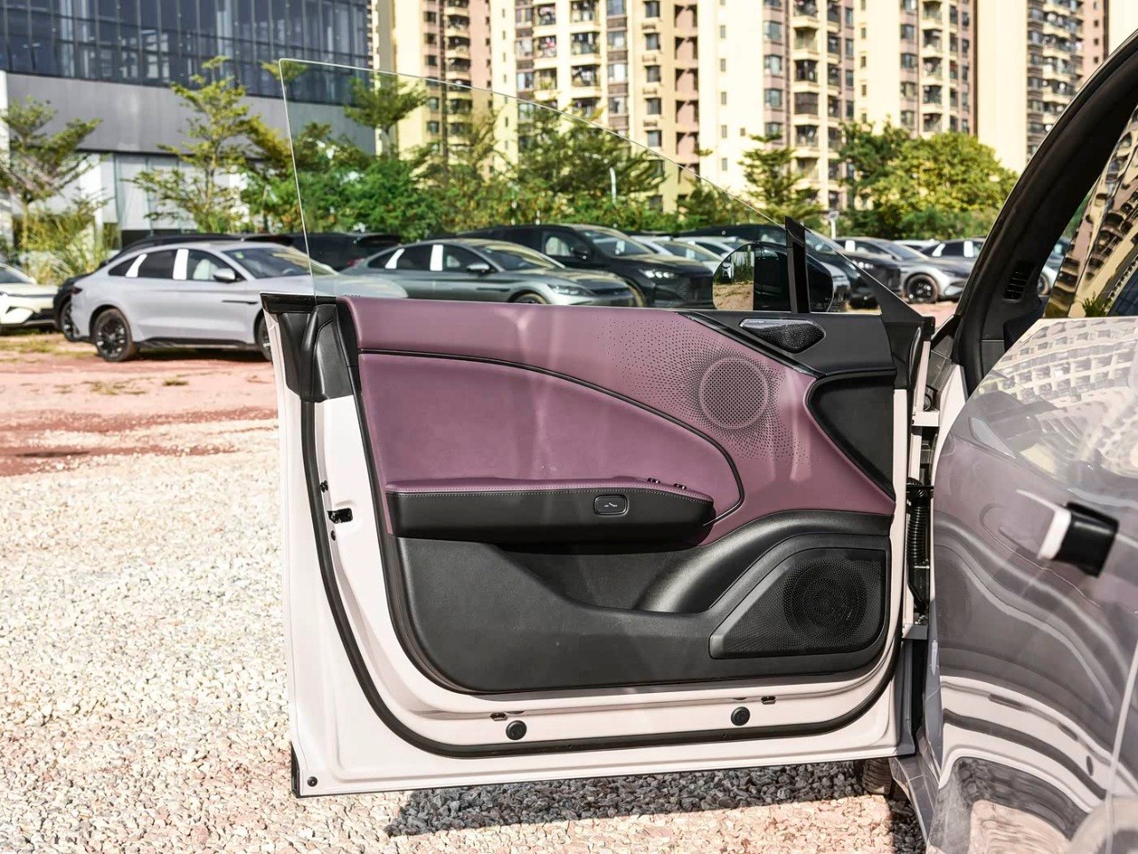 Zeekr 007 GT door panel purple leather speaker