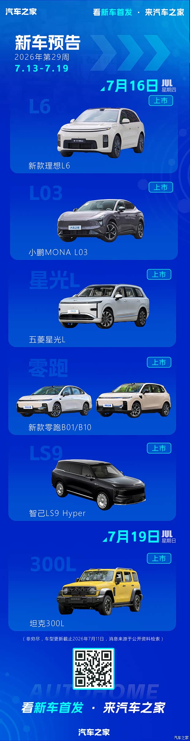 China new car preview for July 13 to July 19